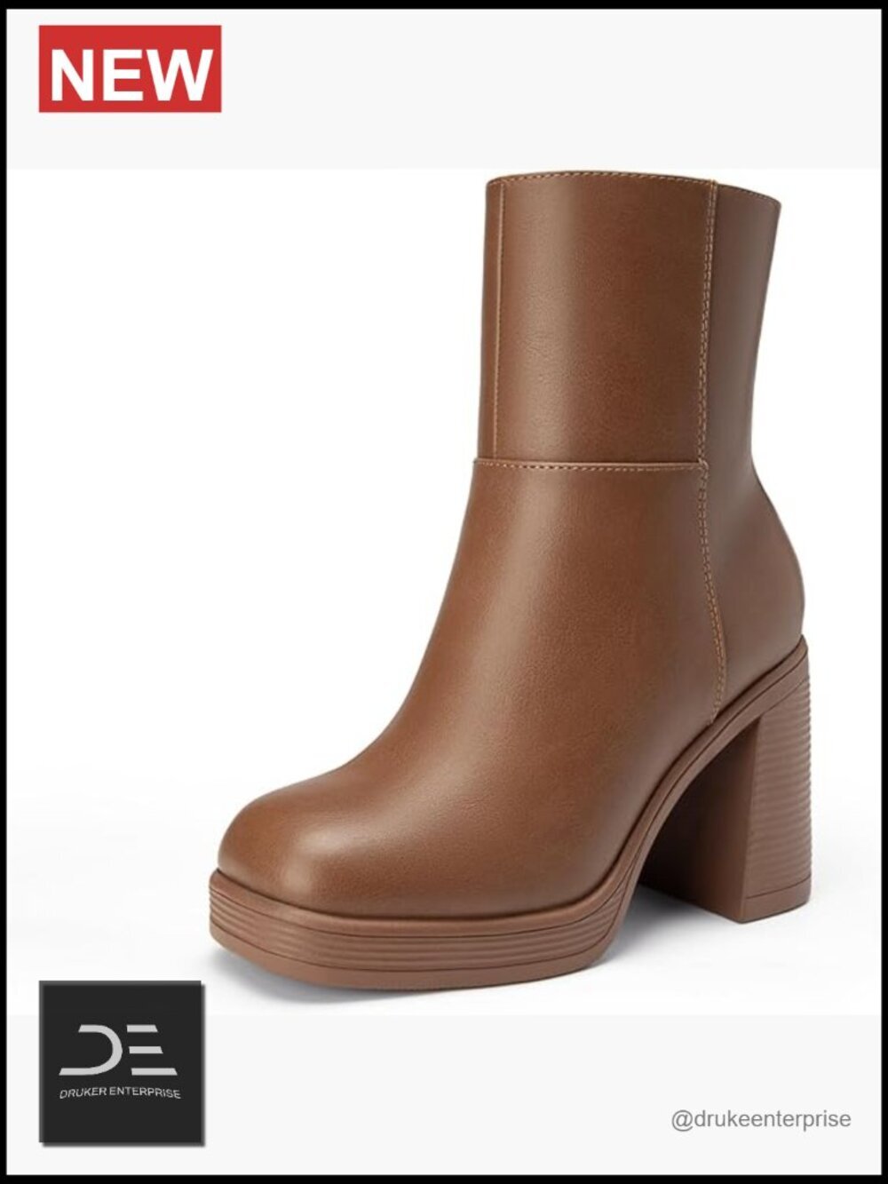 Vegan Leather Platform Ankle Boots Chunky Block Heel Square Toe Booties